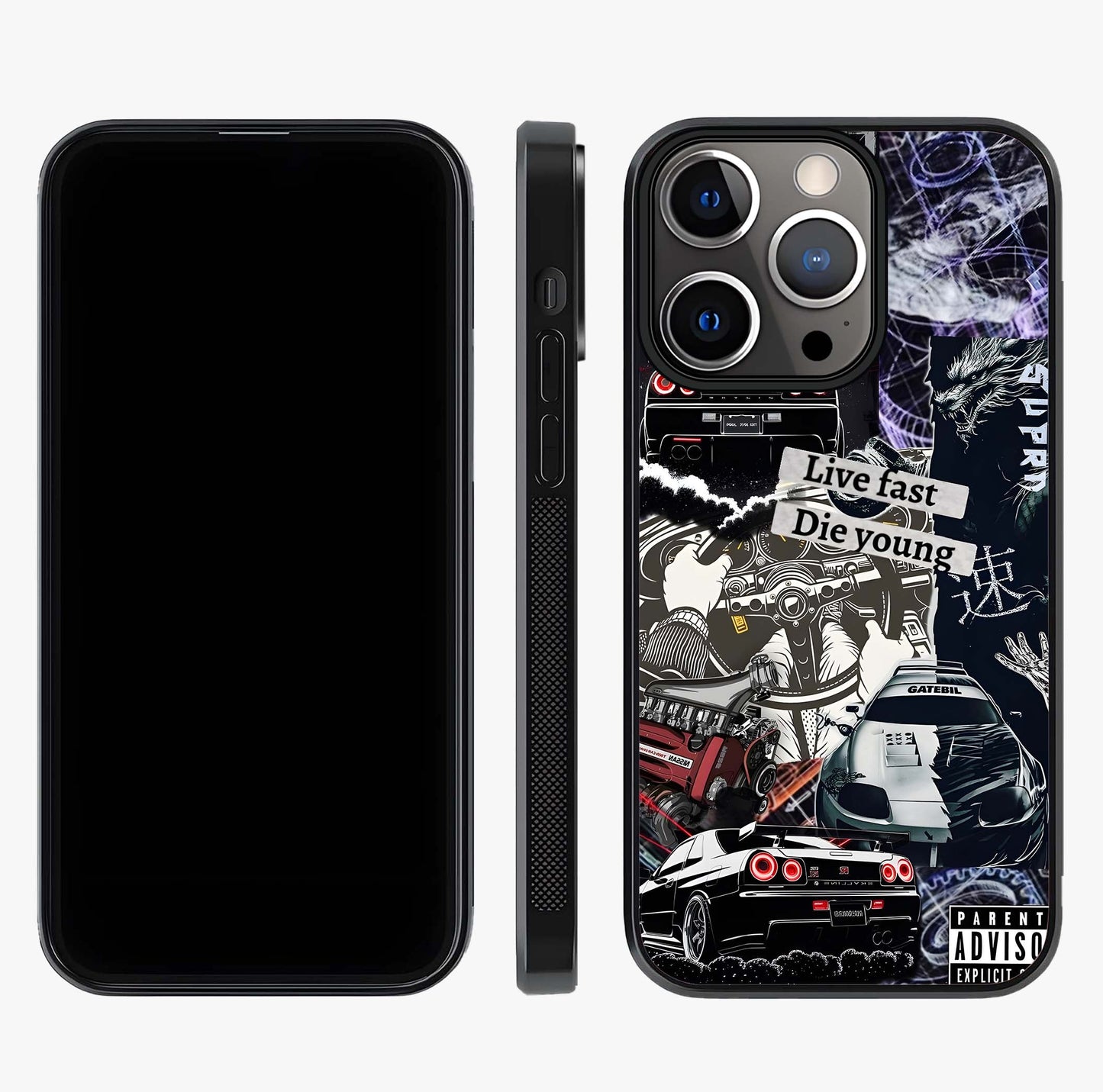 Die Young Glass Case displayed upright for full design visibility and premium finish.