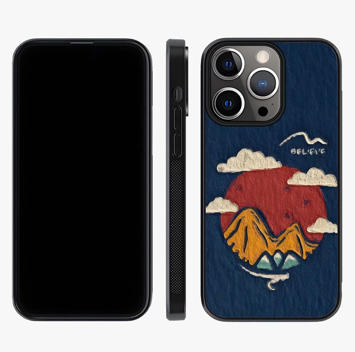 Dream Beyond Mountains Glass Case displayed upright for full design visibility and premium finish.