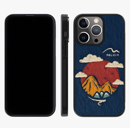 Dream Beyond Mountains Glass Case displayed upright for full design visibility and premium finish.