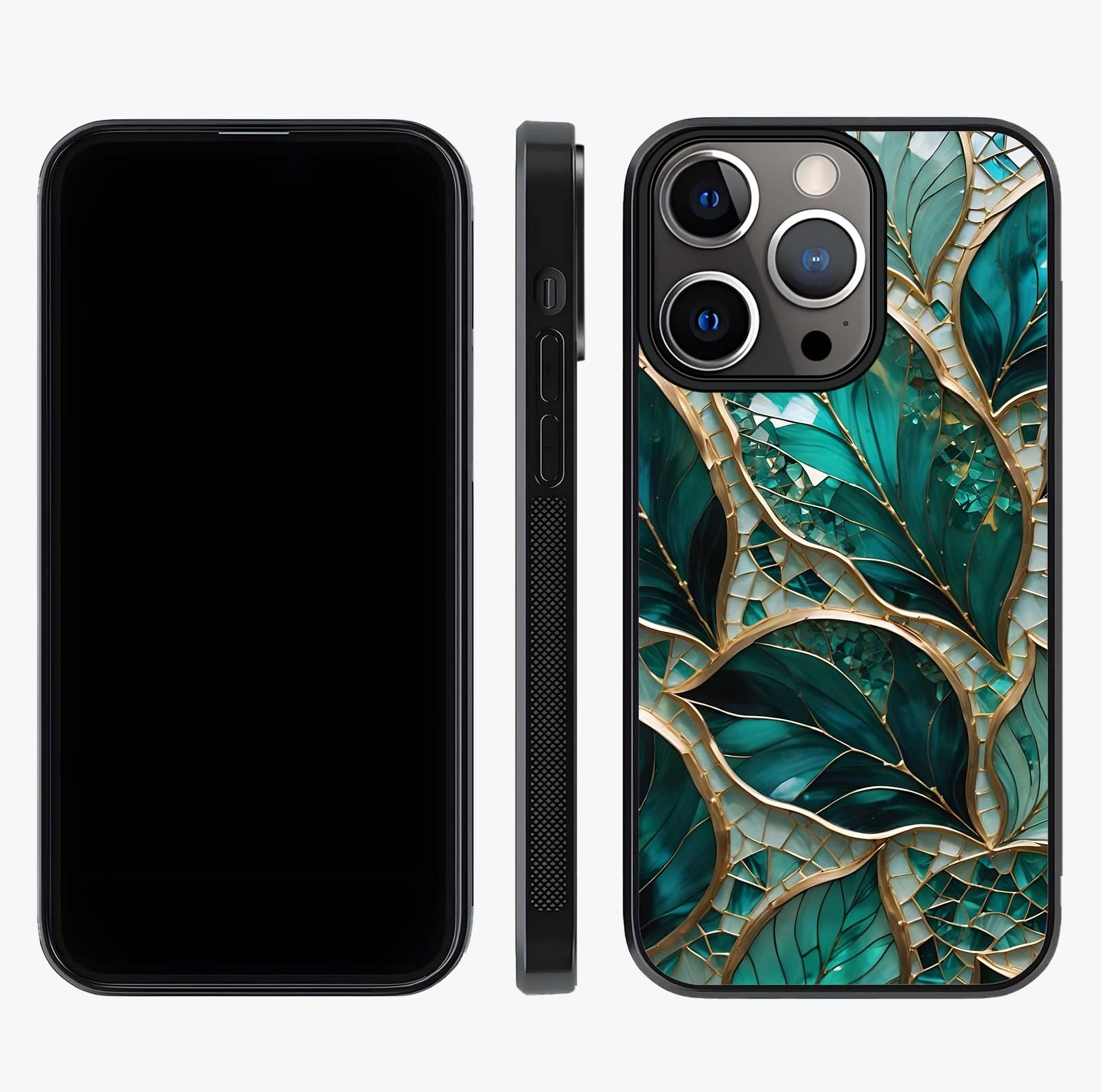 Emerald Leaf Glass Glass Case displayed upright for full design visibility and premium finish.