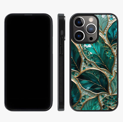 Emerald Leaf Glass Glass Case displayed upright for full design visibility and premium finish.