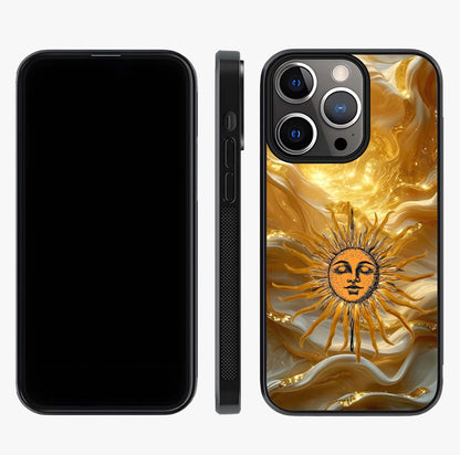 Eternal Golden Glow Glass Case displayed upright for full design visibility and premium finish.