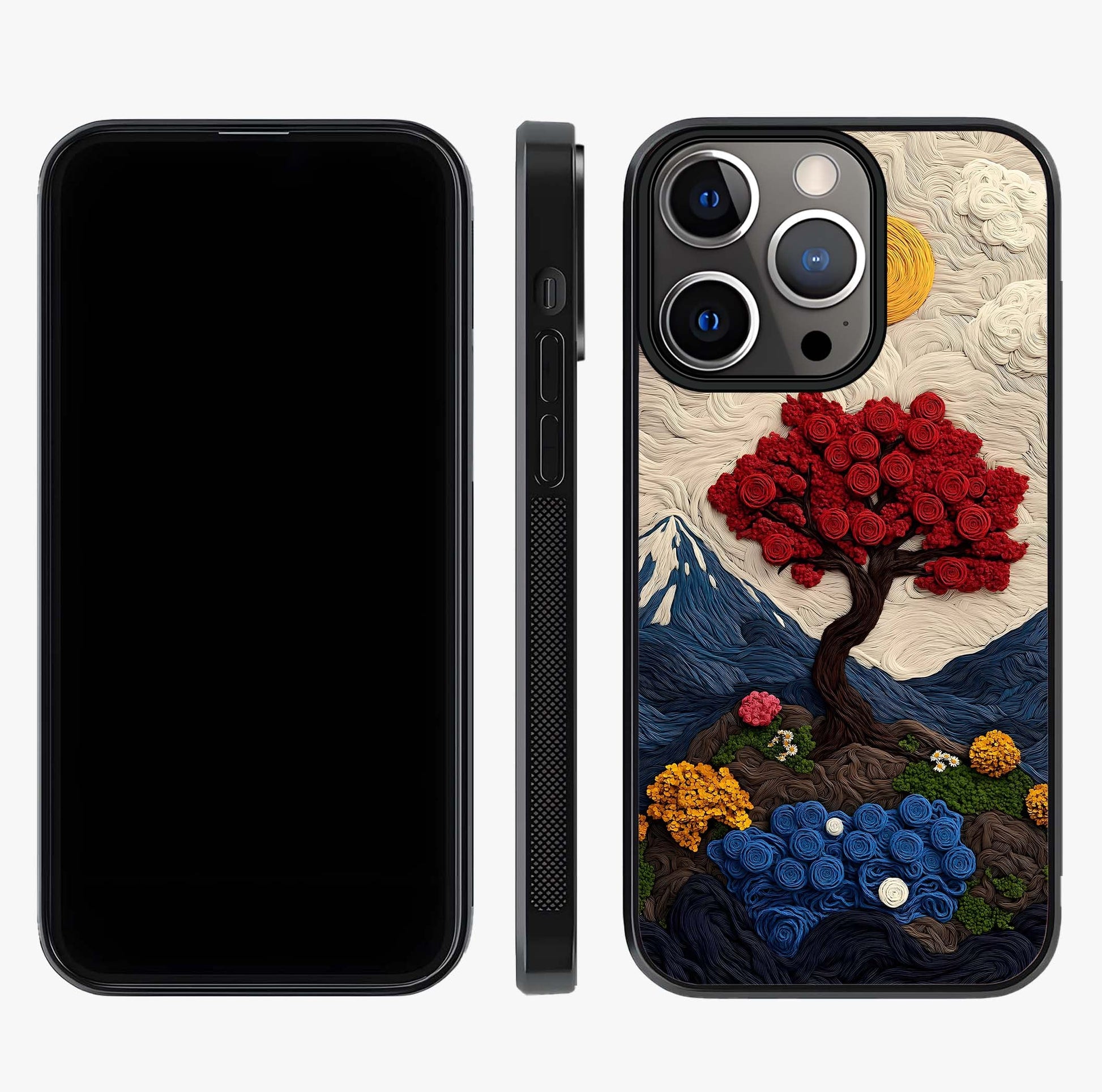 Eternal Nature Tapestry Glass Case displayed upright for full design visibility and premium finish.