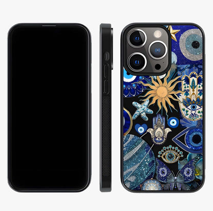 Evil Eye Charm Mix Glass Case displayed upright for full design visibility and premium finish.
