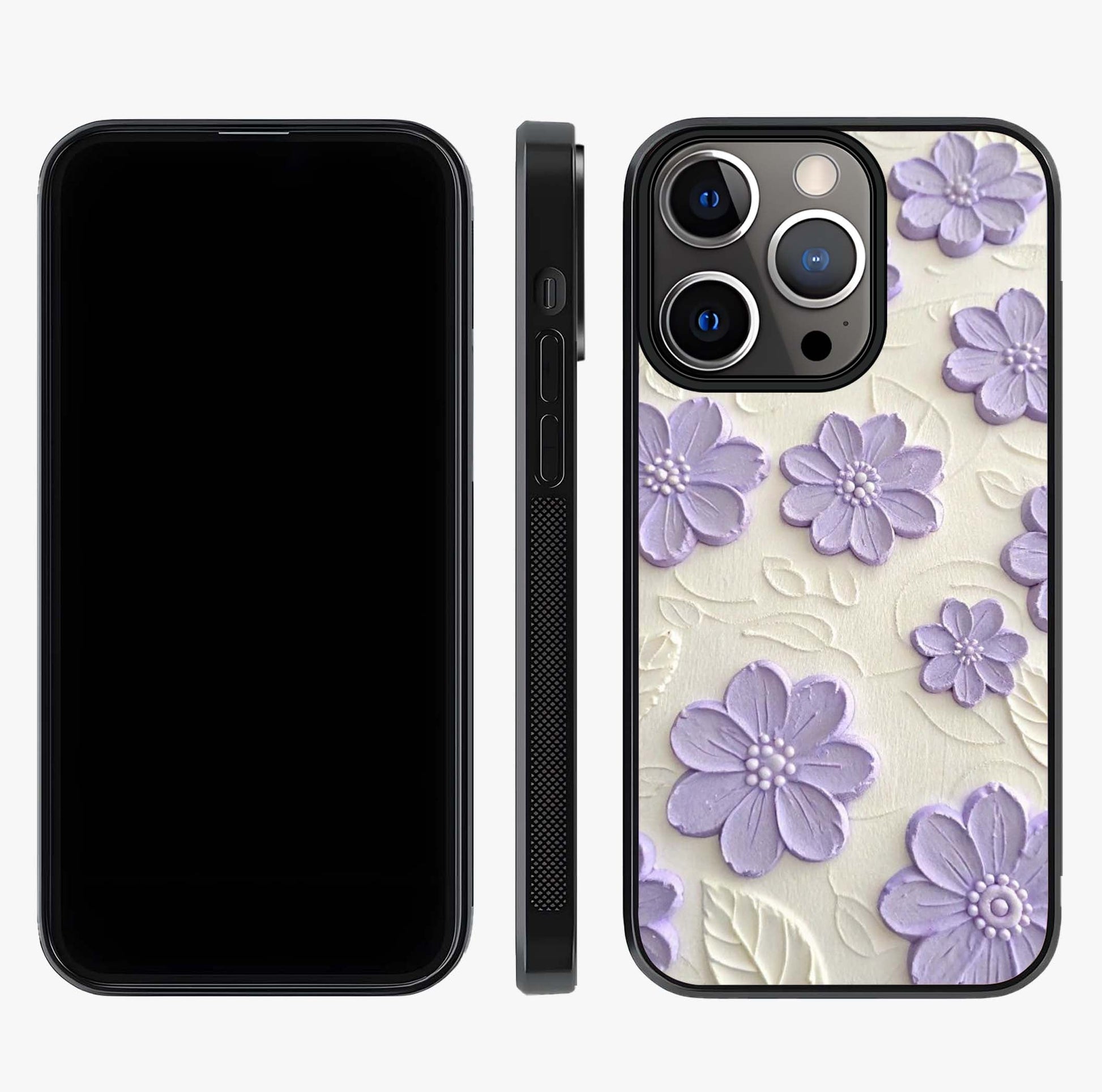 Floral Wall Art With Purple Flowers Glass Case displayed upright for full design visibility and premium finish.