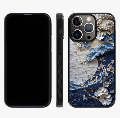 Floral Wave Origami Glass Case displayed upright for full design visibility and premium finish.