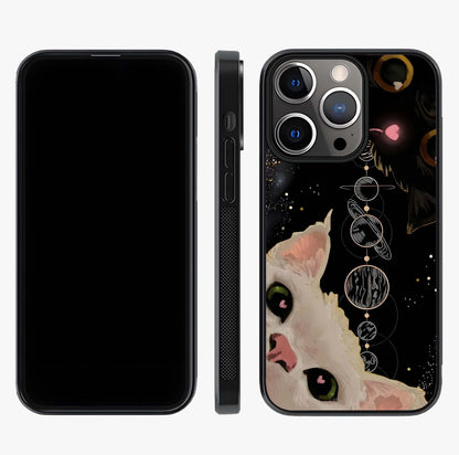 Galactic Cat Glass Case displayed upright for full design visibility and premium finish.
