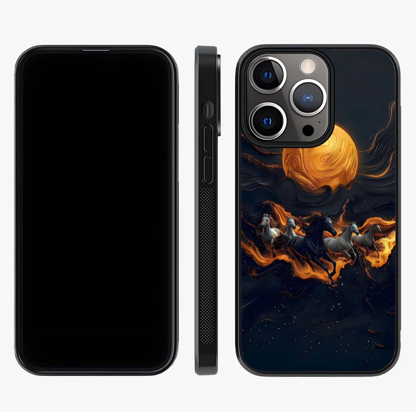 Golden Stallion Moonride Glass Case displayed upright for full design visibility and premium finish.