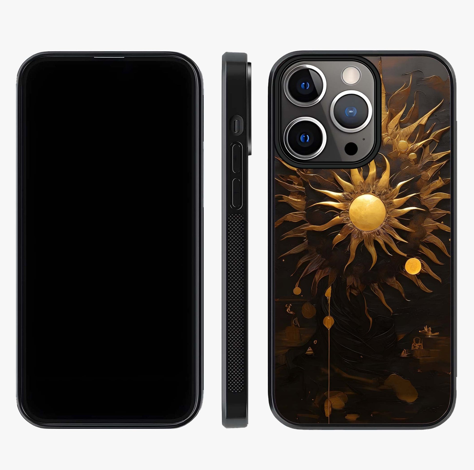 Golden Sun Majesty Glass Case displayed upright for full design visibility and premium finish.
