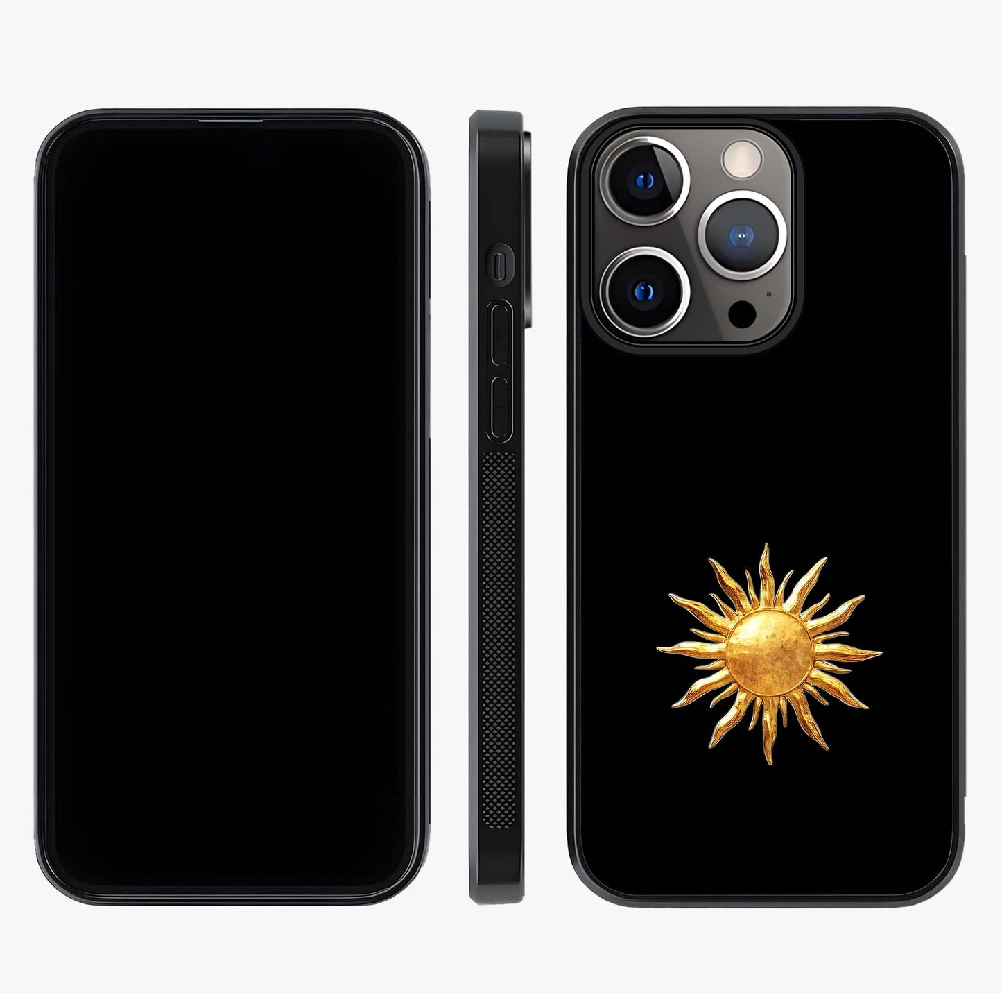 Golden Sun Minimalism Glass Case displayed upright for full design visibility and premium finish.
