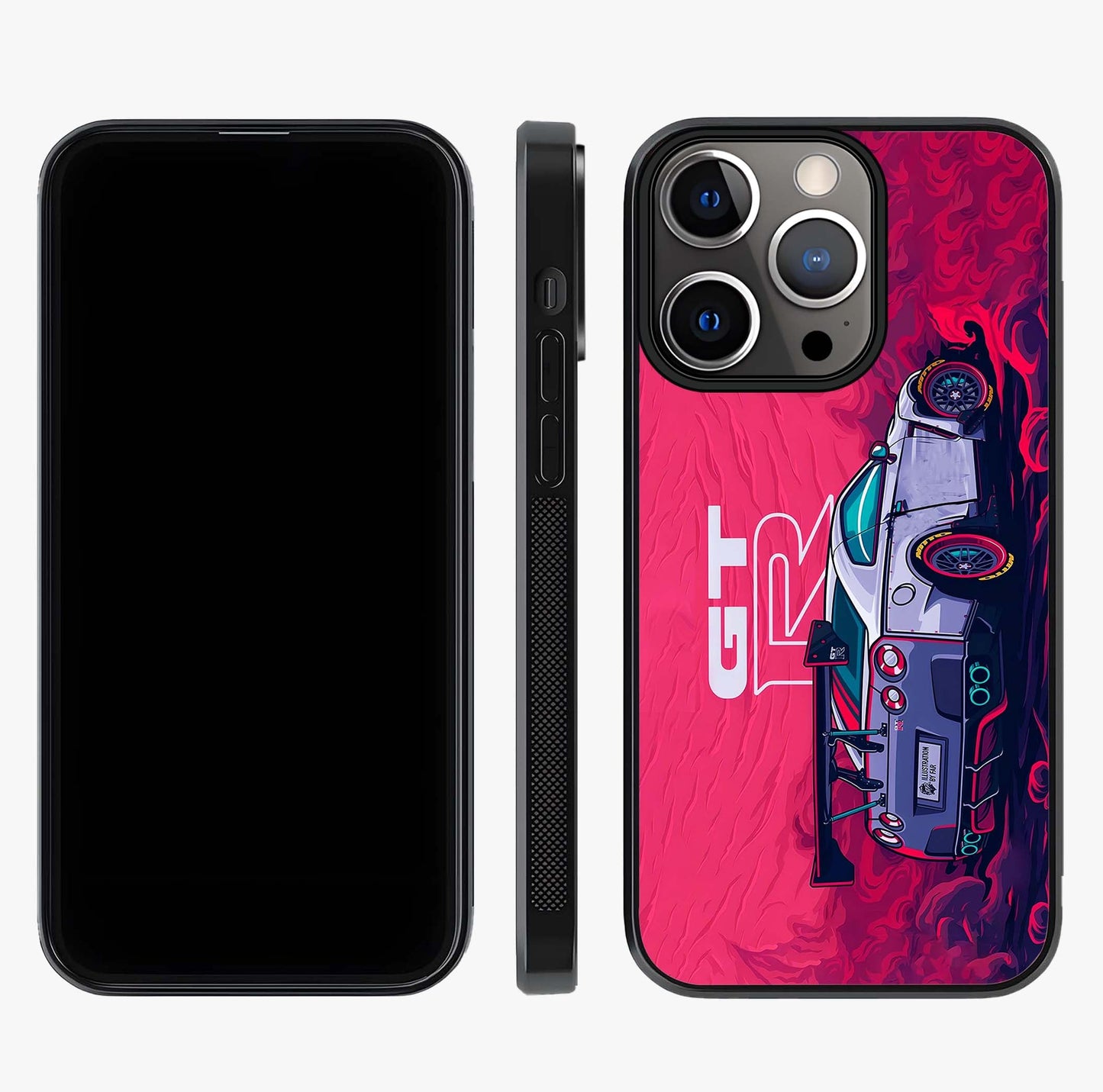 GT R Car Pattern Glass Case displayed upright for full design visibility and premium finish.