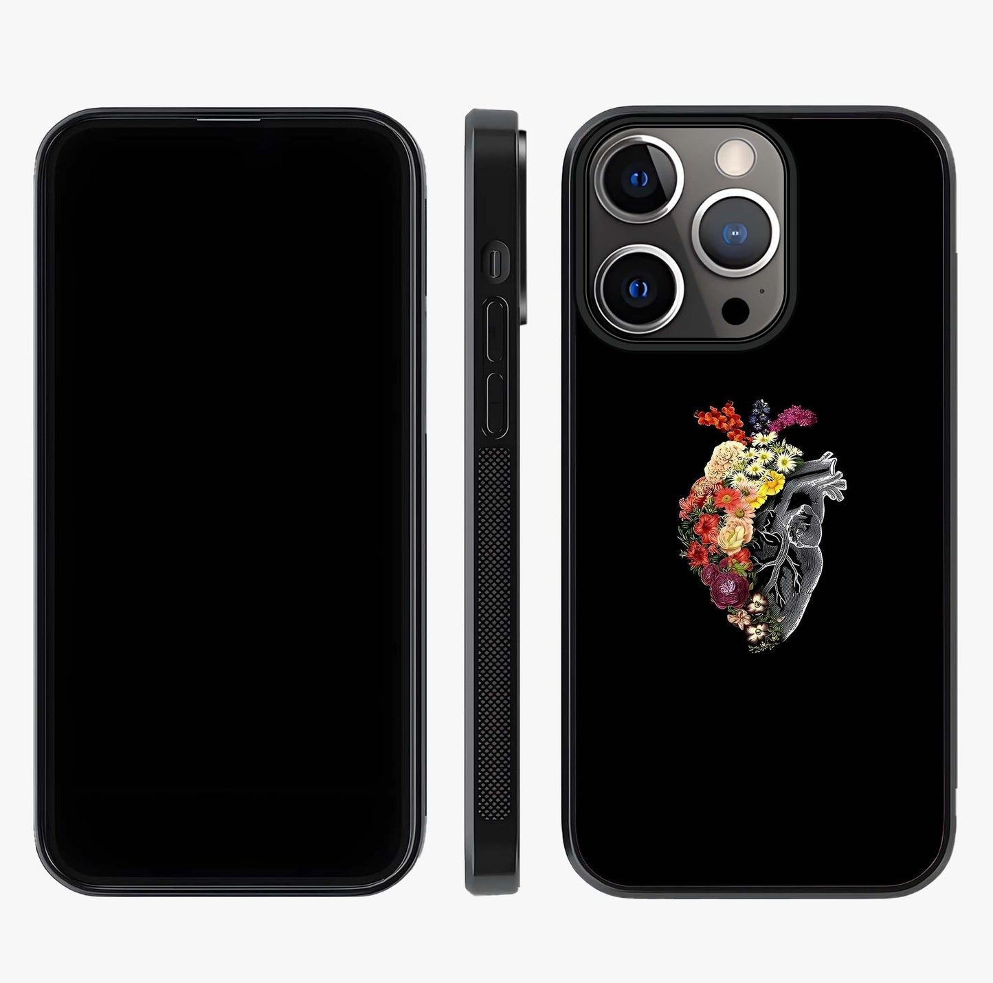 Heart With Flowers Glass Case displayed upright for full design visibility and premium finish.