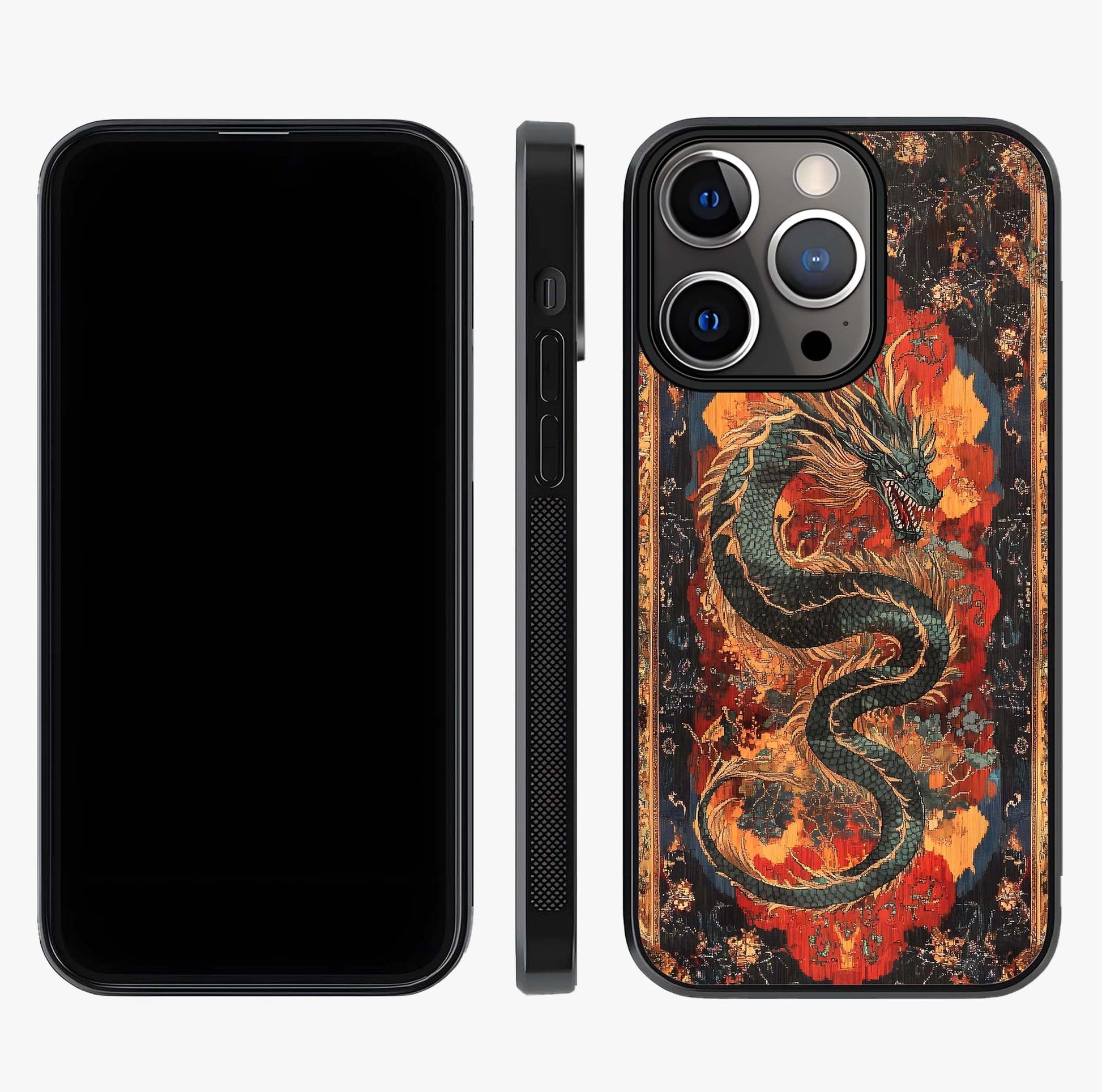 Inferno Dragon Soul Glass Case displayed upright for full design visibility and premium finish.