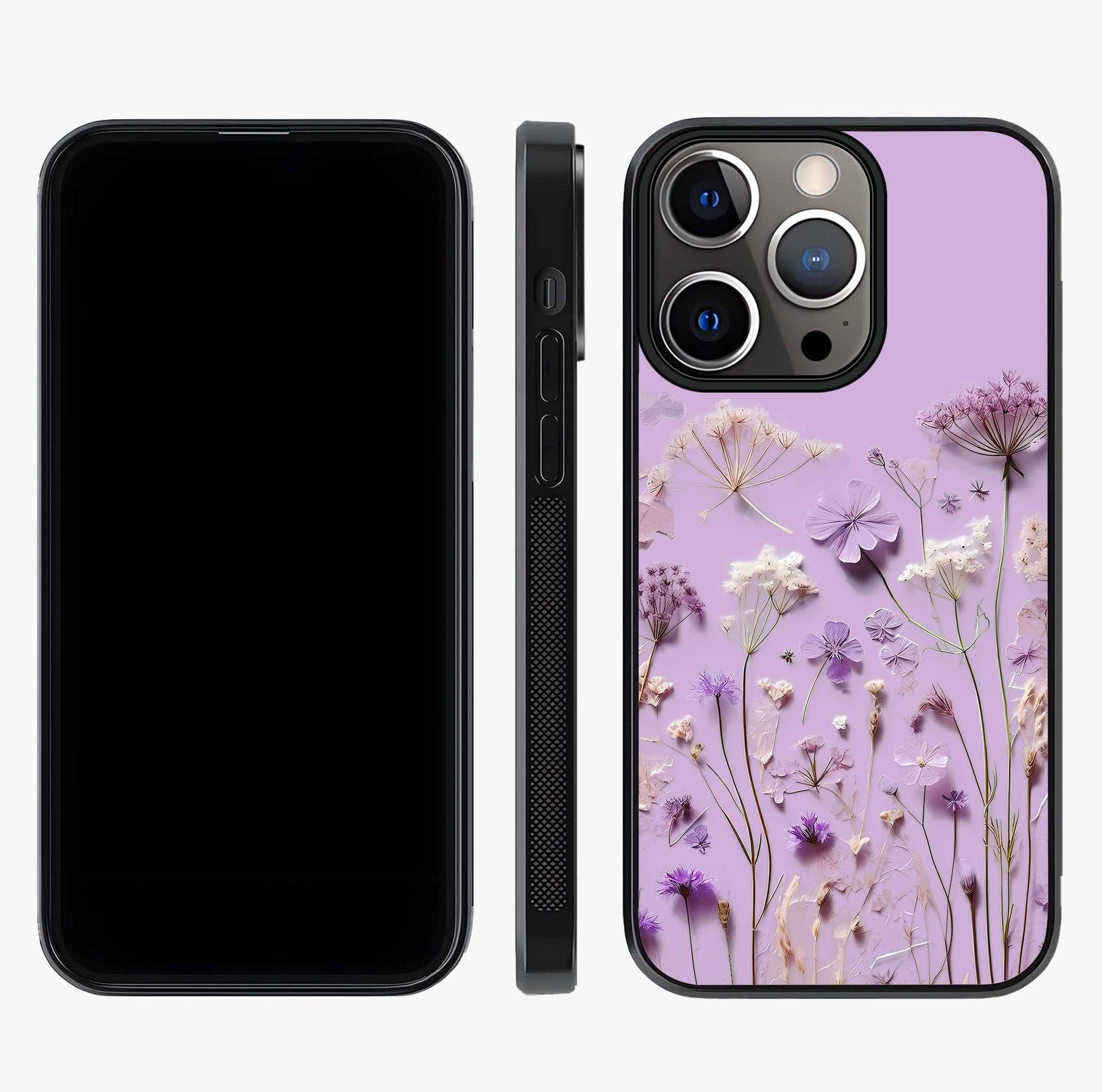 Lavender Blossom Dream Glass Case displayed upright for full design visibility and premium finish.