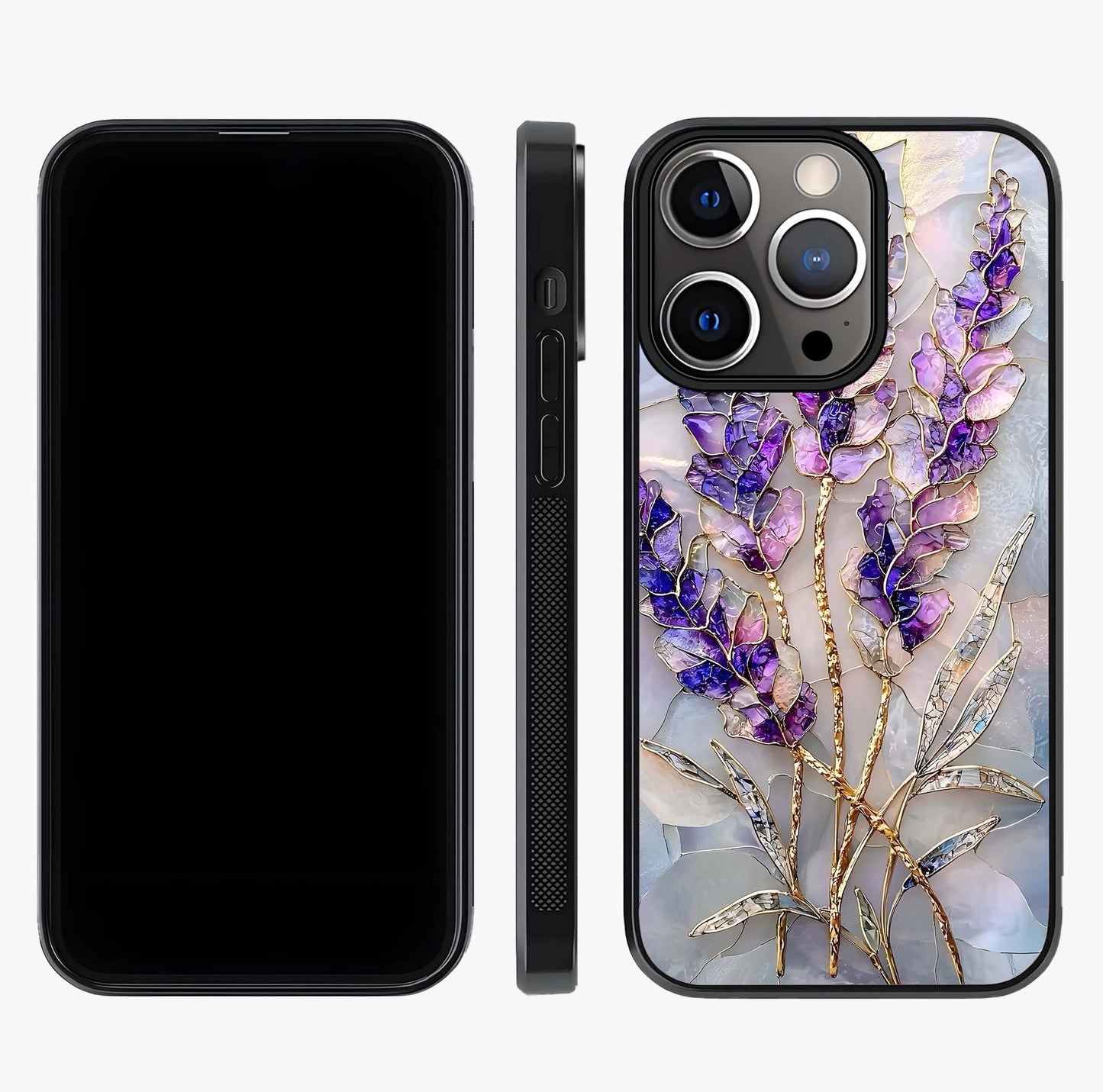 Lavender Dream Glow Glass Case displayed upright for full design visibility and premium finish.