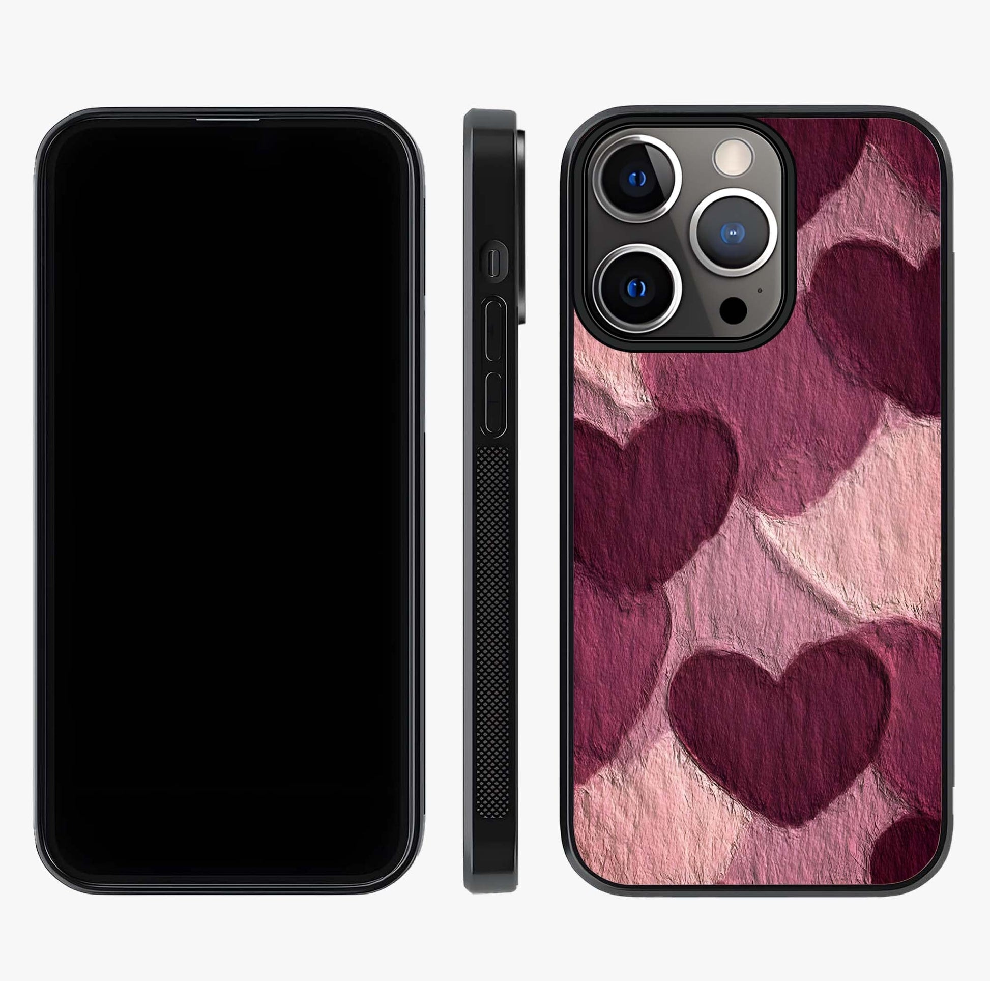 Layered Paper Hearts Glass Case displayed upright for full design visibility and premium finish.