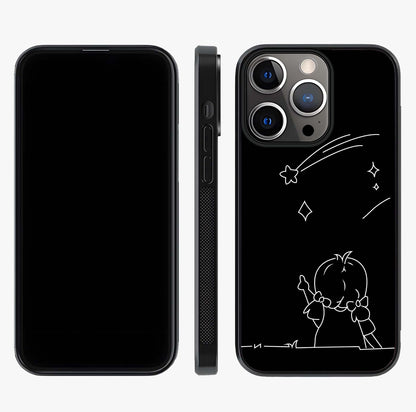 Line Art Girl With Shooting Stars Glass Case displayed upright for full design visibility and premium finish.