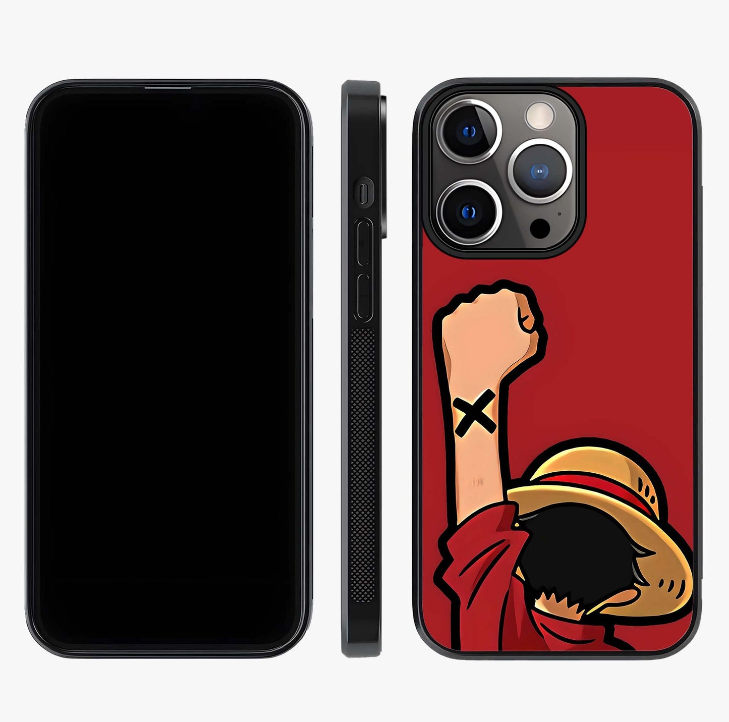Luffy X Spirit Glass Case displayed upright for full design visibility and premium finish.