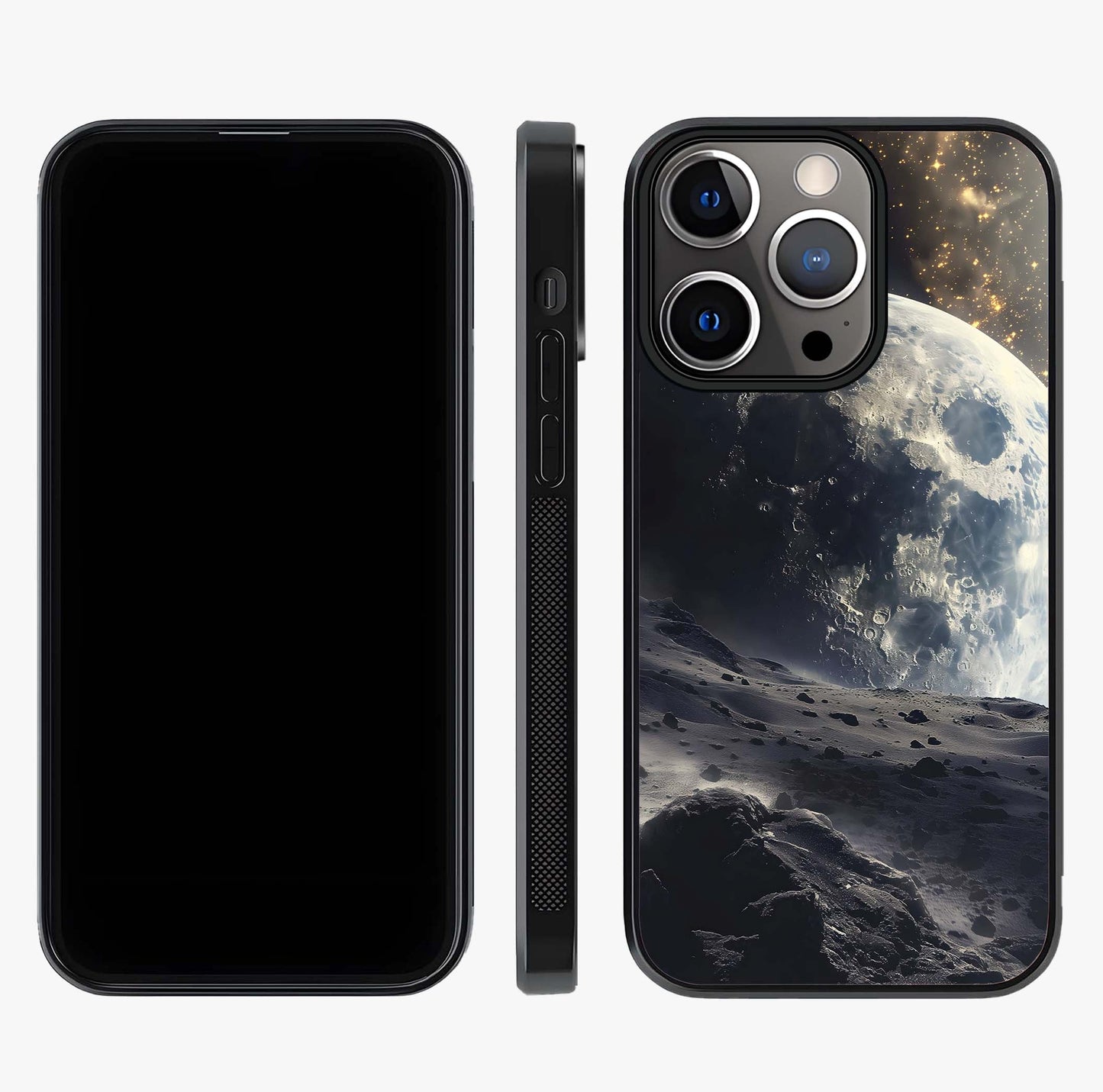 Lunar Horizon Glow Glass Case displayed upright for full design visibility and premium finish.