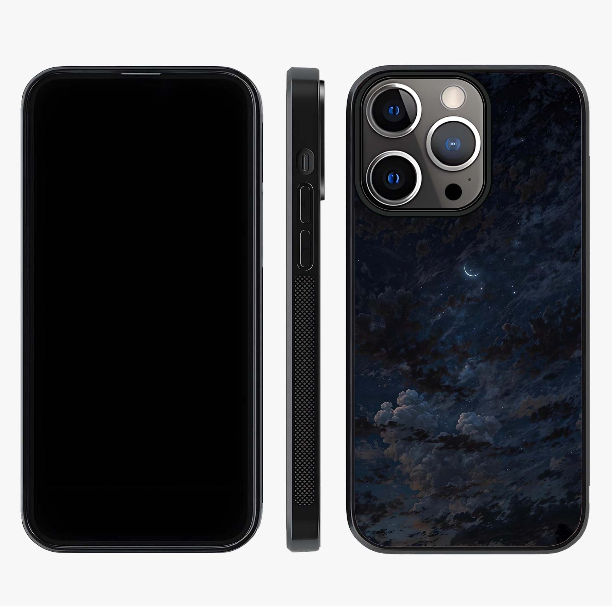 Lunar Veil Silence Glass Case displayed upright for full design visibility and premium finish.