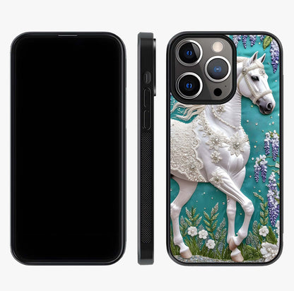 Majestic Floral Stallion Glass Case displayed upright for full design visibility and premium finish.