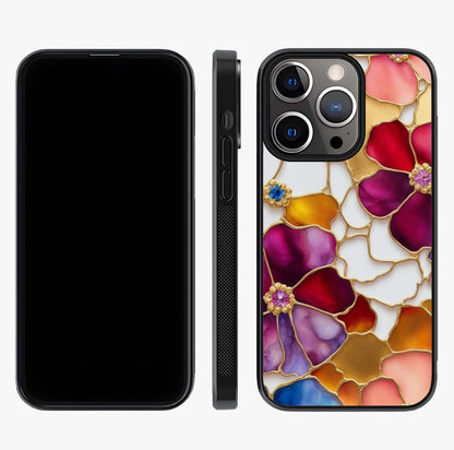 Marble Flower Pattern Glass Case displayed upright for full design visibility and premium finish.