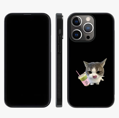 Matcha Cat Style Glass Case displayed upright for full design visibility and premium finish.