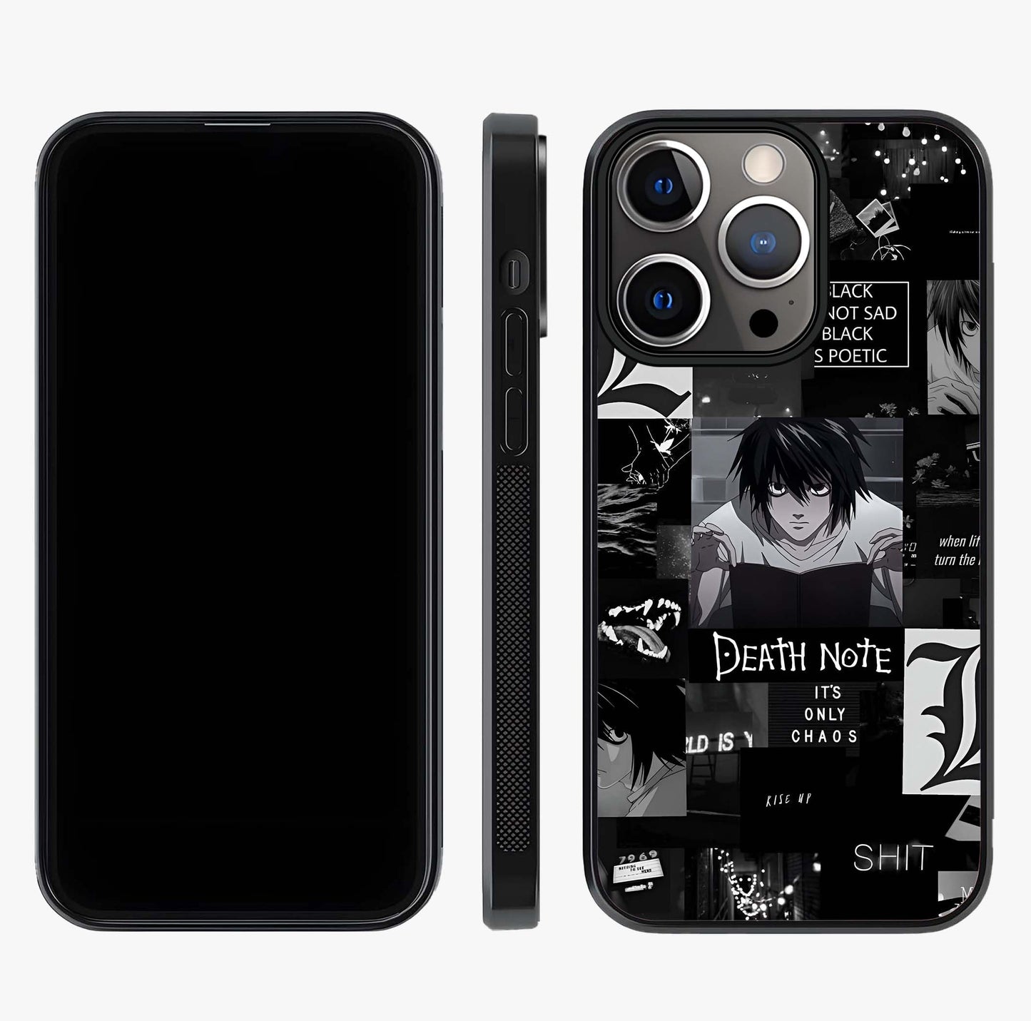 Midnight Chaos Mind Glass Case displayed upright for full design visibility and premium finish.