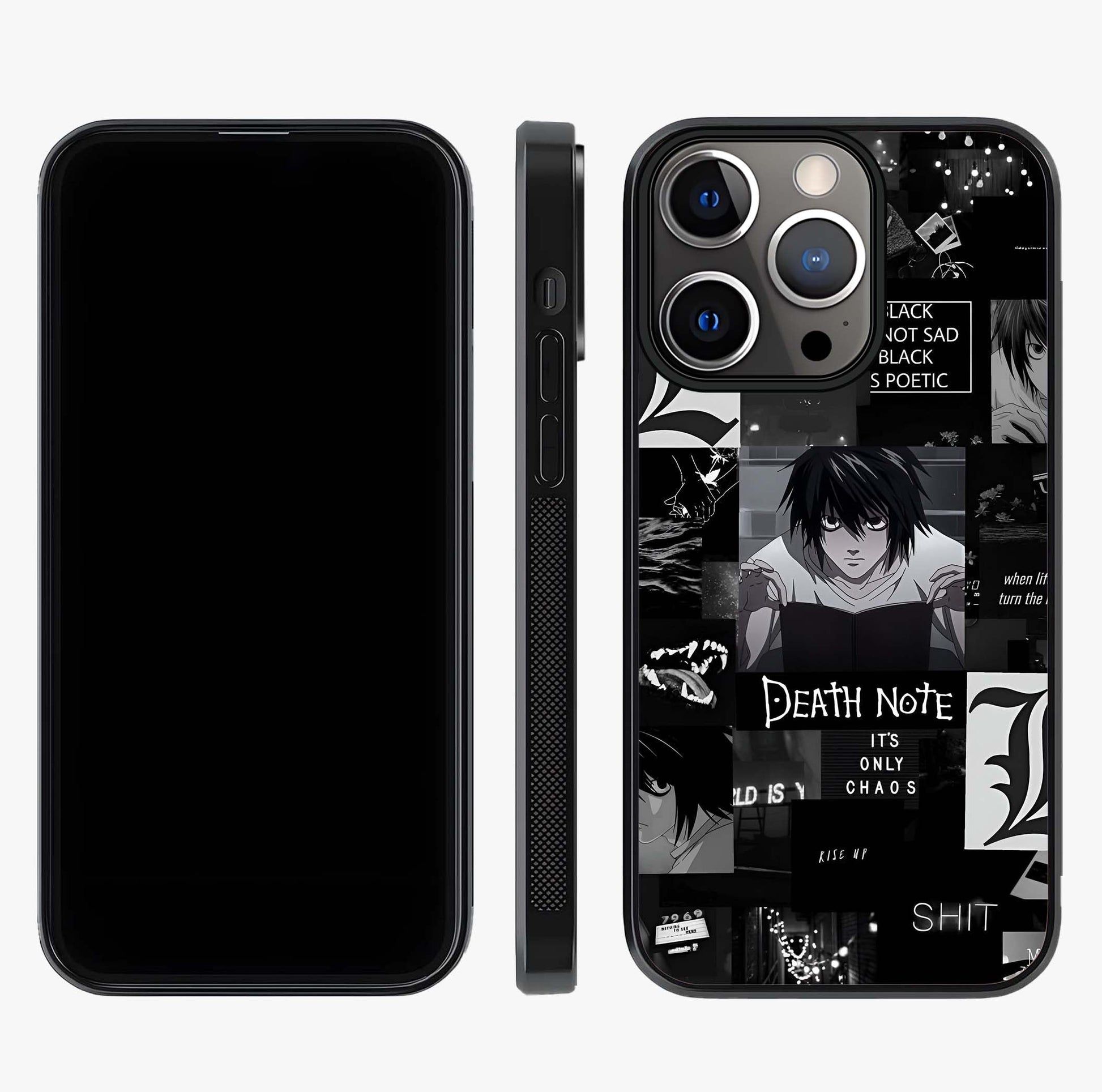 Midnight Chaos Mind Glass Case displayed upright for full design visibility and premium finish.