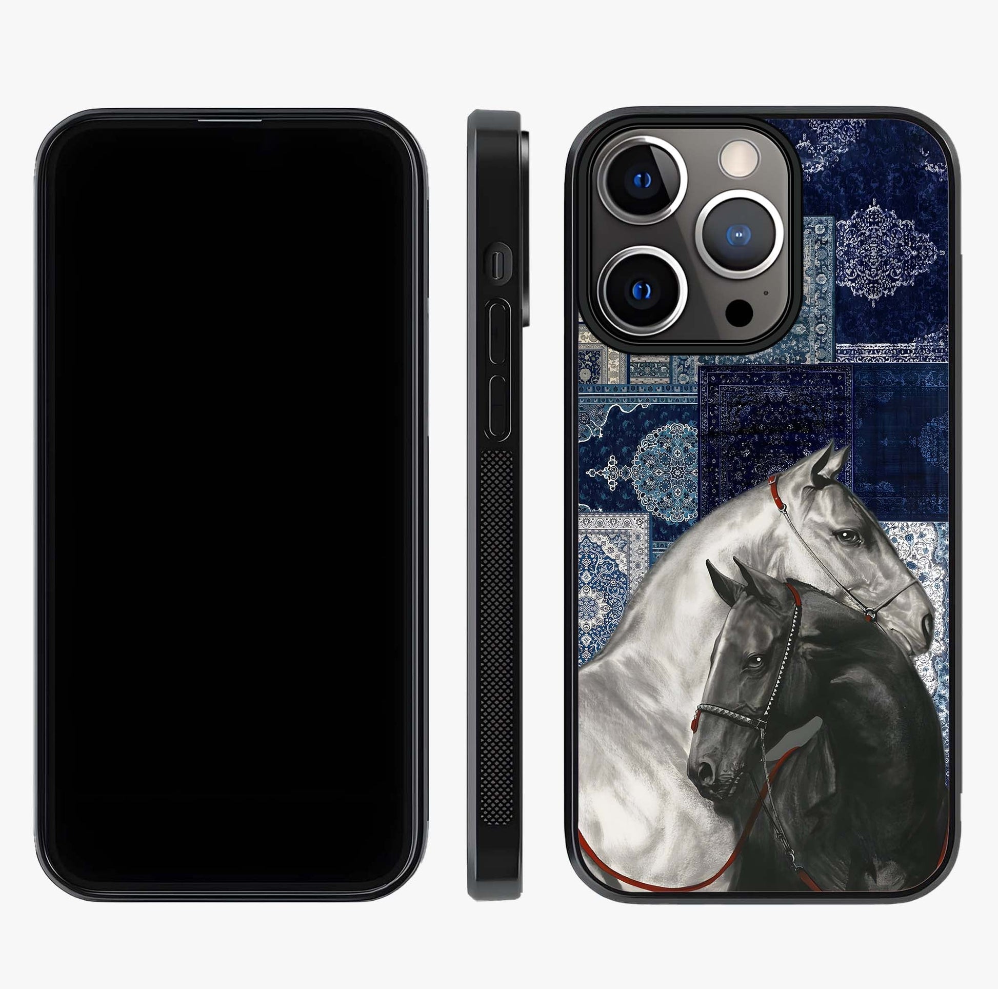 Midnight Stallion Blues Glass Case displayed upright for full design visibility and premium finish.
