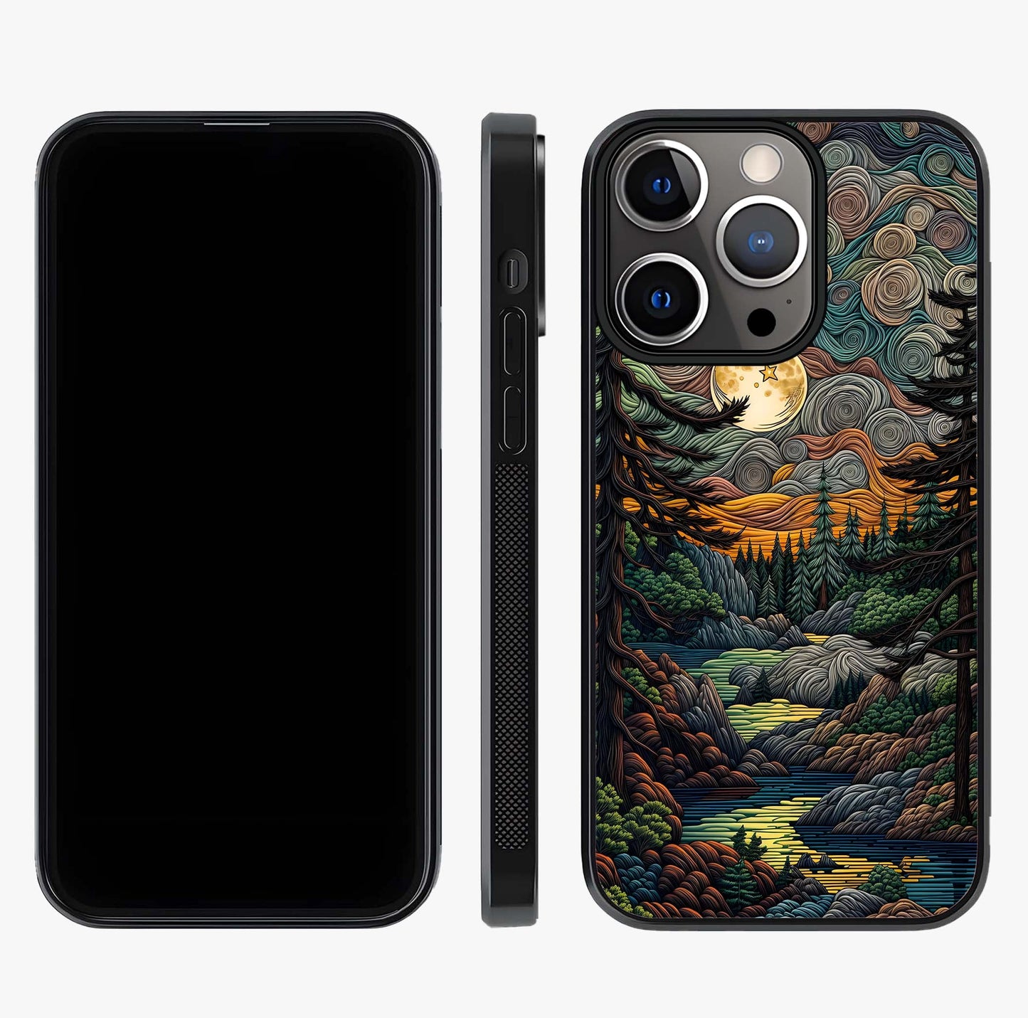 Moonlight Forest Dream Glass Case displayed upright for full design visibility and premium finish.