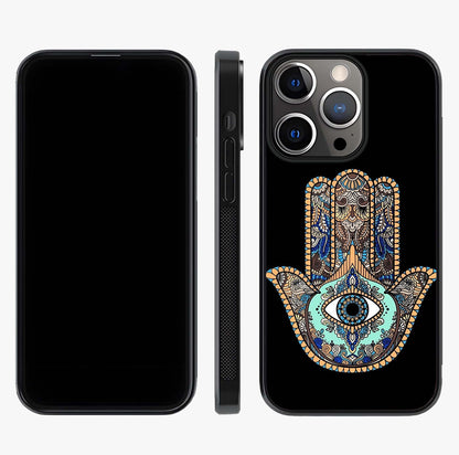 Mystic Hamsa Eye Glass Case displayed upright for full design visibility and premium finish.