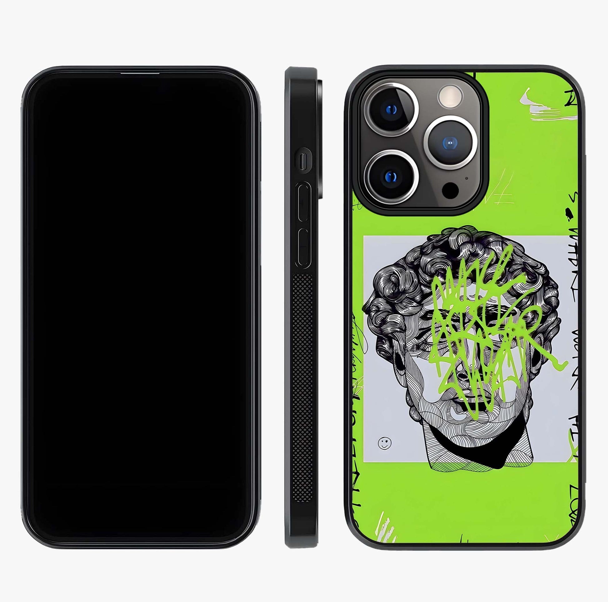 Neo Graffiti Rebellion Glass Case displayed upright for full design visibility and premium finish.