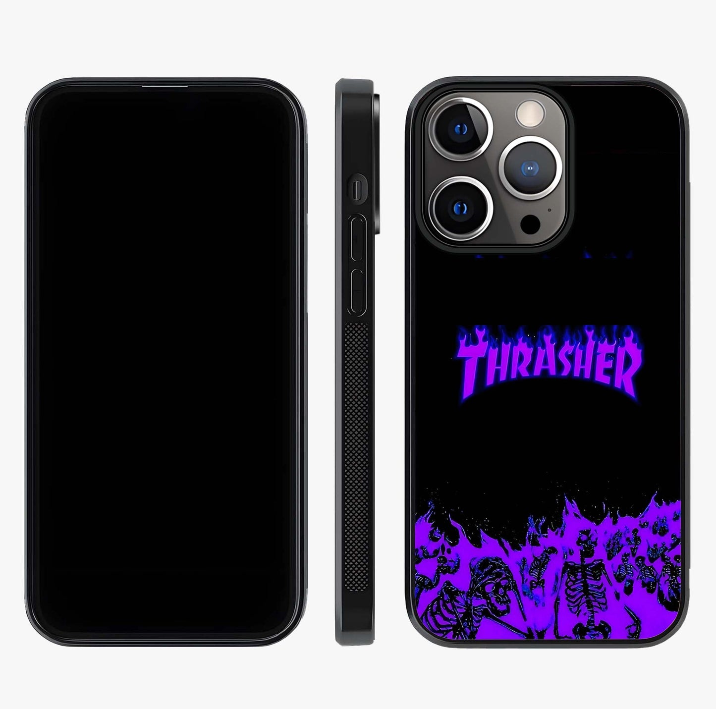Neon Flame Riot Glass Case displayed upright for full design visibility and premium finish.