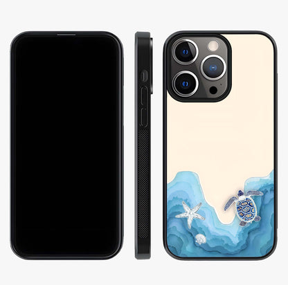 Ocean Drift Turtle Glass Case displayed upright for full design visibility and premium finish.
