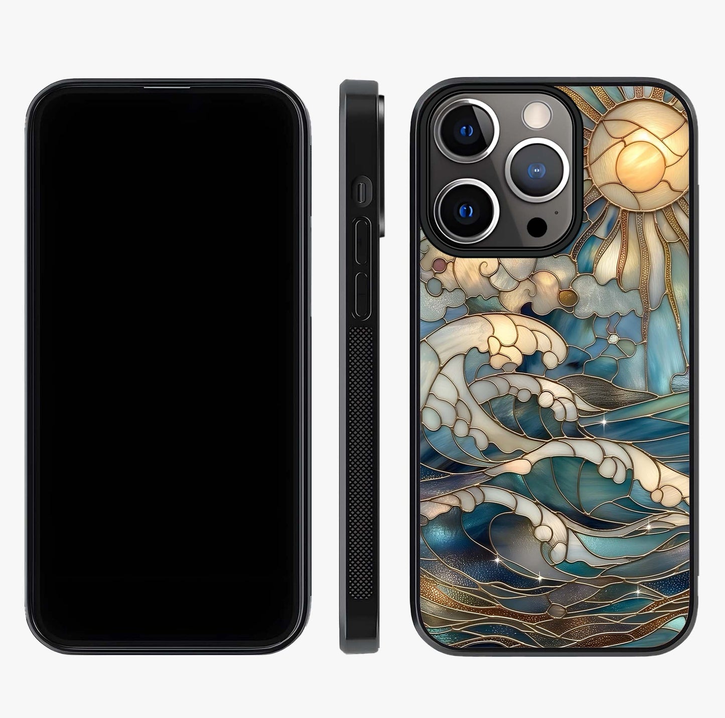 Oceanic Stained Printed Glass Case displayed upright for full design visibility and premium finish.