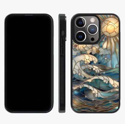 Oceanic Stained Printed Glass Case displayed upright for full design visibility and premium finish.