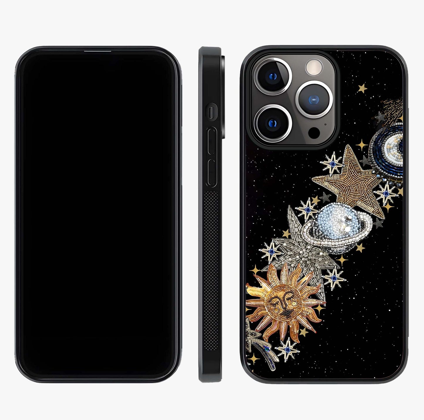 Pearls Universe Object Glass Case displayed upright for full design visibility and premium finish.