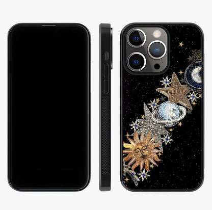 Pearls Universe Object Glass Case displayed upright for full design visibility and premium finish.