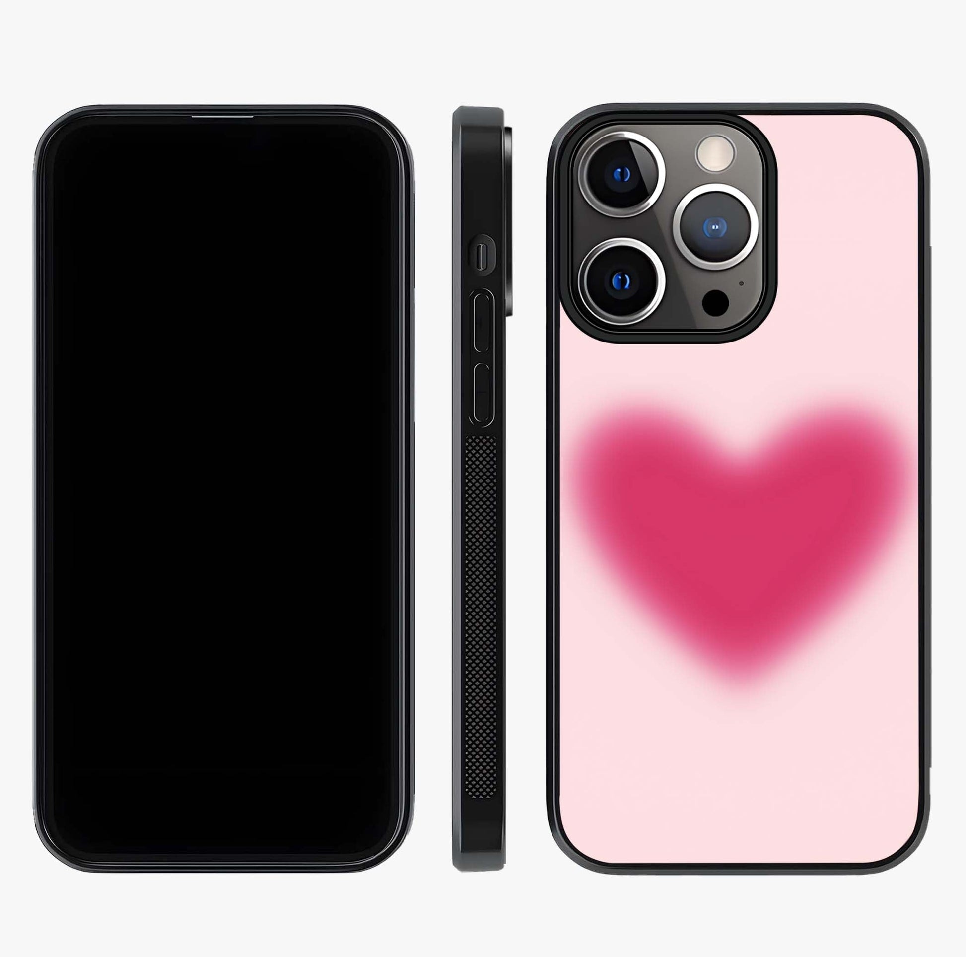 Pink Aura Heart Glass Case displayed upright for full design visibility and premium finish.