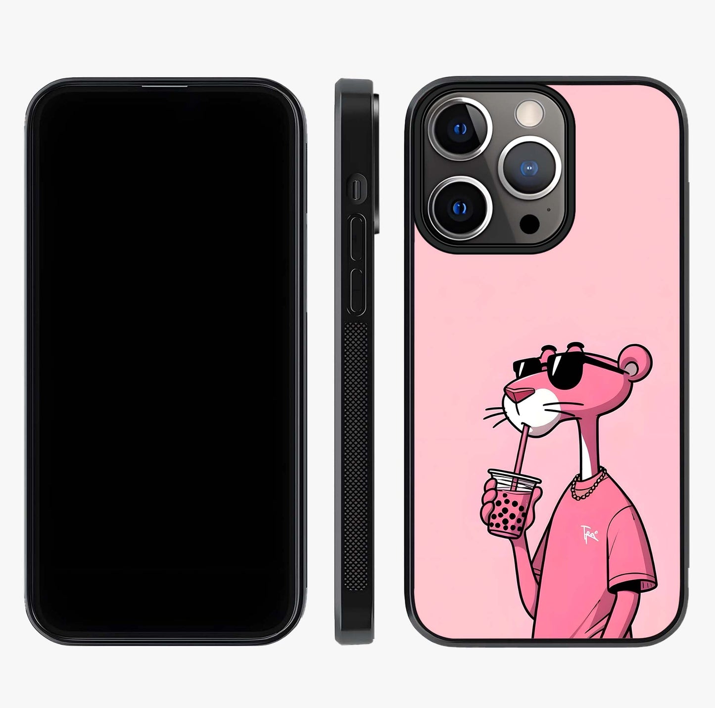 Pink Panther Glass Case displayed upright for full design visibility and premium finish.