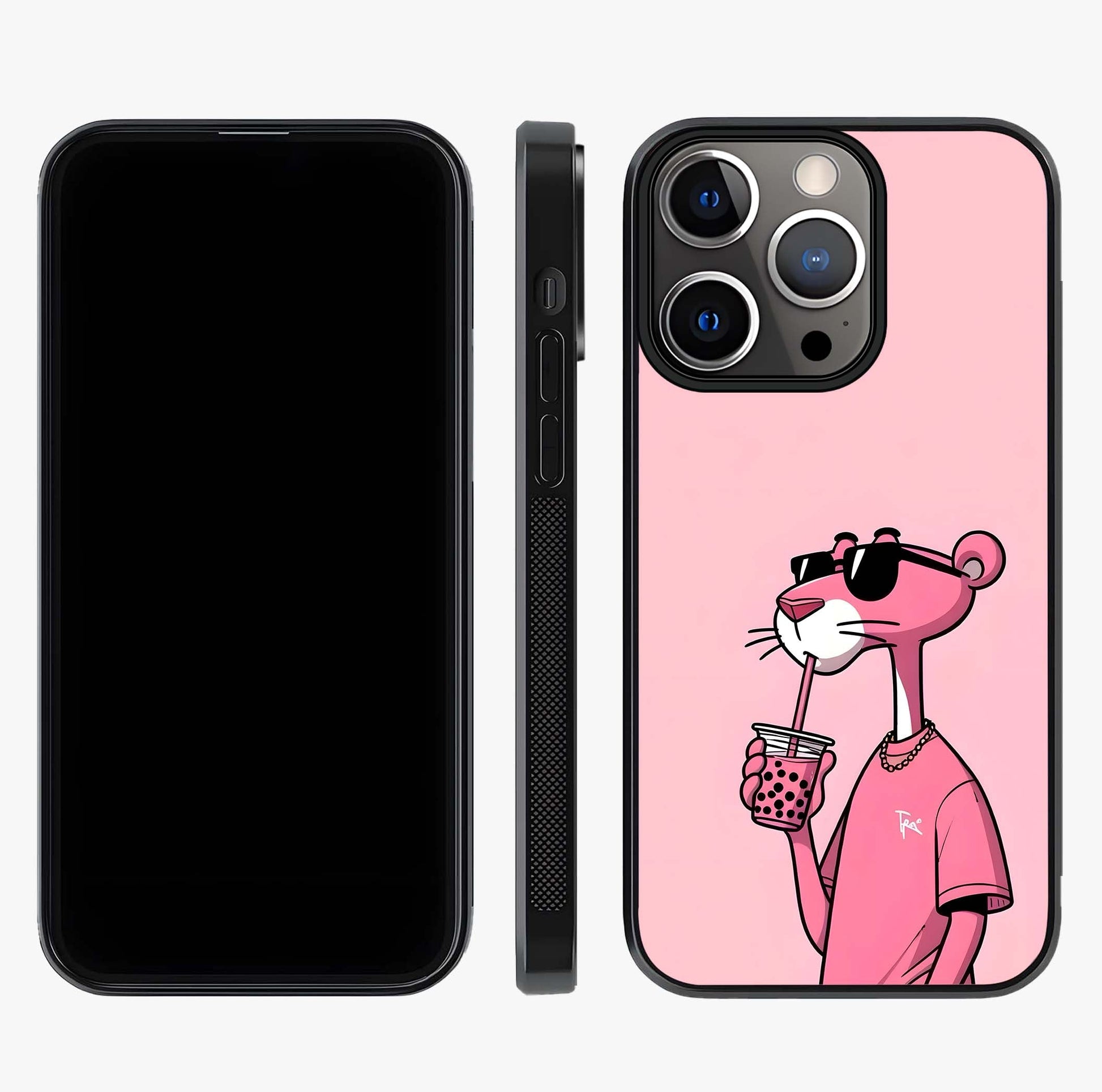 Pink Panther Glass Case displayed upright for full design visibility and premium finish.