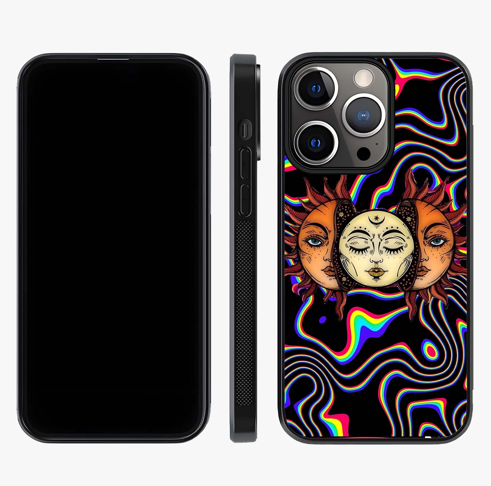 Psychedelic Sun Glass Case displayed upright for full design visibility and premium finish.