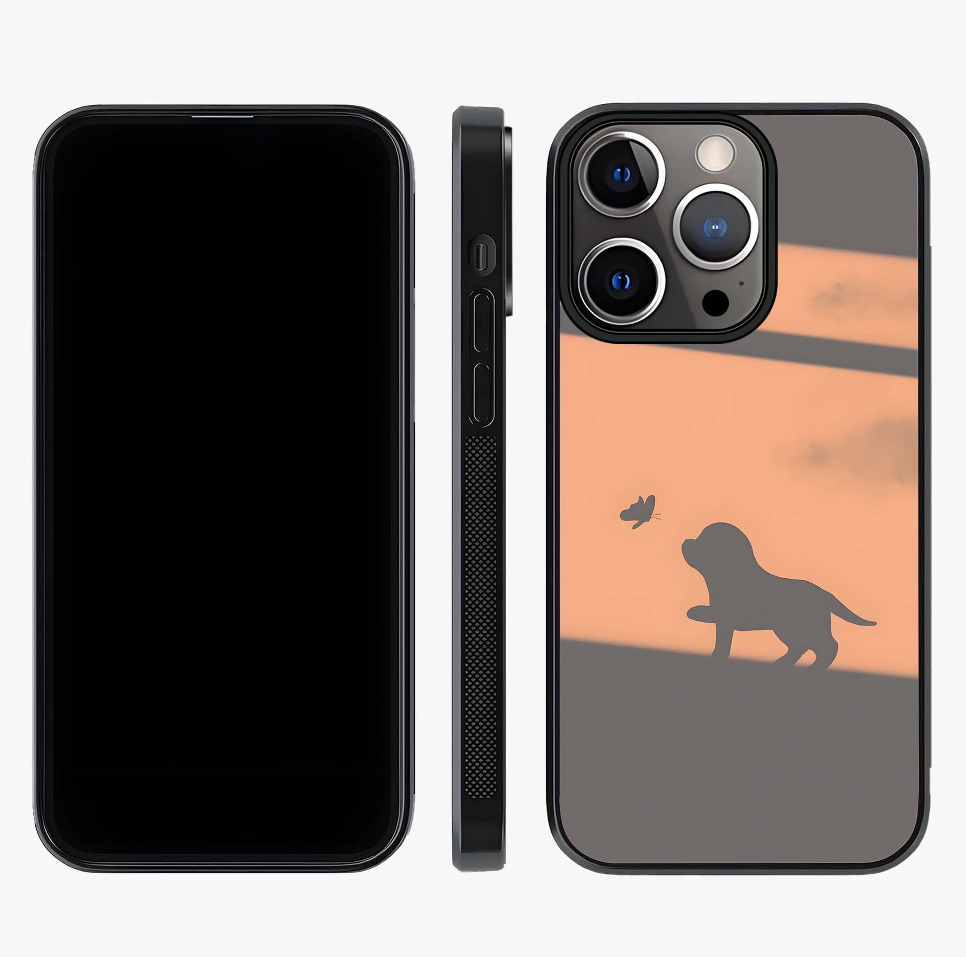 Puppy Shadow Art Glass Case displayed upright for full design visibility and premium finish.