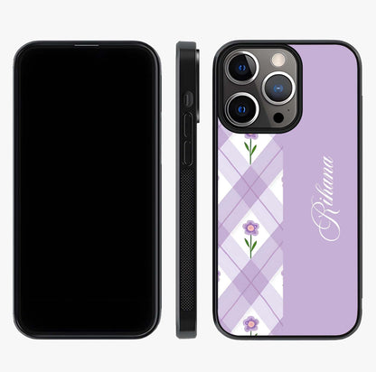 Purple Diamond Floral Glass Case displayed upright for full design visibility and premium finish.