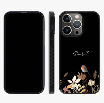 Quiet Garden Tune Custom Name Glass Case displayed upright for full design visibility and premium finish.