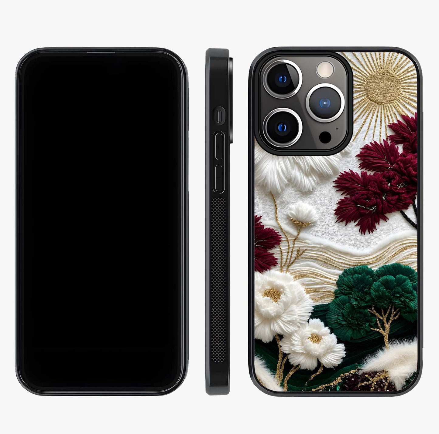 Radiant Bloom Elegance Glass Case displayed upright for full design visibility and premium finish.