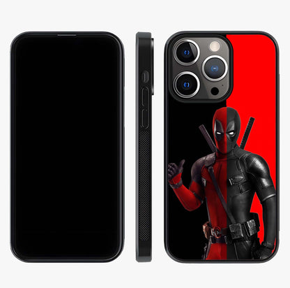 Red & Black Deadpool Theme Glass Case displayed upright for full design visibility and premium finish.