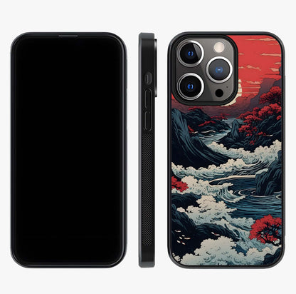 Red Sunset Scenery Glass Case displayed upright for full design visibility and premium finish.