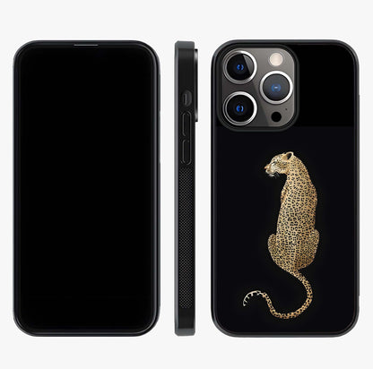 Regal Leopard Glass Case displayed upright for full design visibility and premium finish.